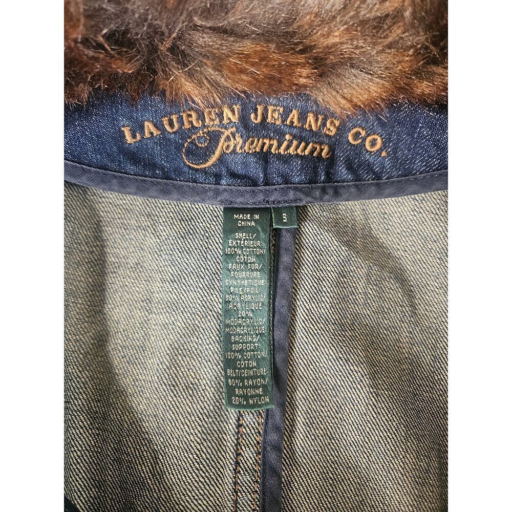 Ralph Lauren Denim Jacket Sz Sm Y2K Faux Fur Stitching Button Up - Picture 6 of 7